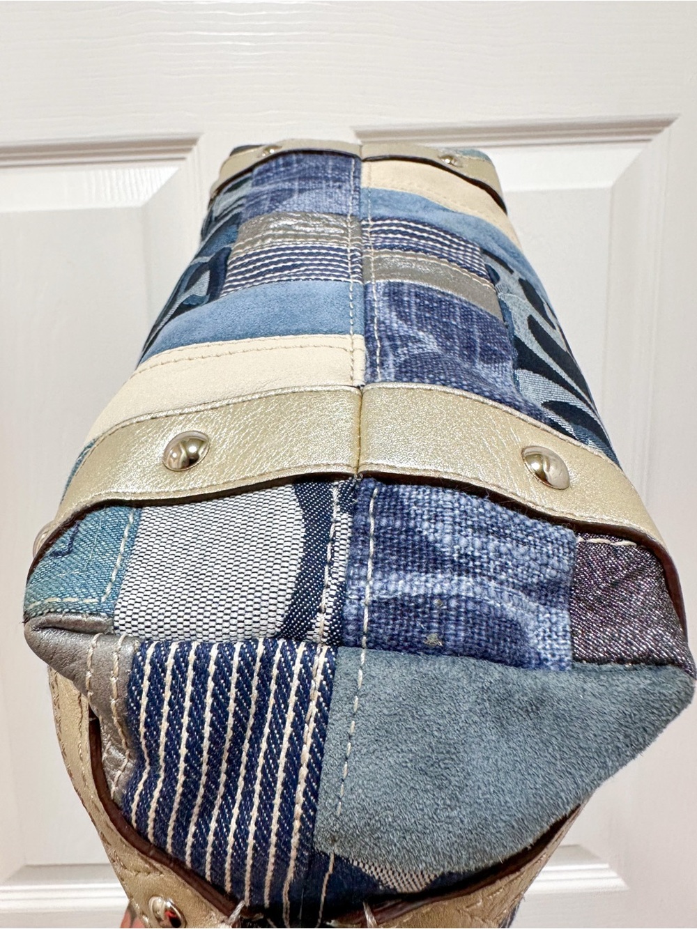 Coach Carly Small Denim Patchwork Hobo Shoulder Bag Blue Multi Vintage Y2K - Picture 11 of 17